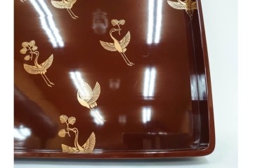 大正から昭和初期　輪島塗　在銘　松喰鶴文の蒔絵が上品な四方盆5点セット　(R-087399)