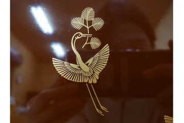 大正から昭和初期　輪島塗　在銘　松喰鶴文の蒔絵が上品な四方盆5点セット　(R-087399)