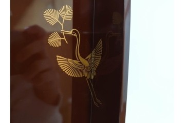 大正から昭和初期　輪島塗　在銘　松喰鶴文の蒔絵が上品な四方盆5点セット　(R-087399)