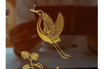 大正から昭和初期　輪島塗　在銘　松喰鶴文の蒔絵が上品な四方盆5点セット　(R-087399)