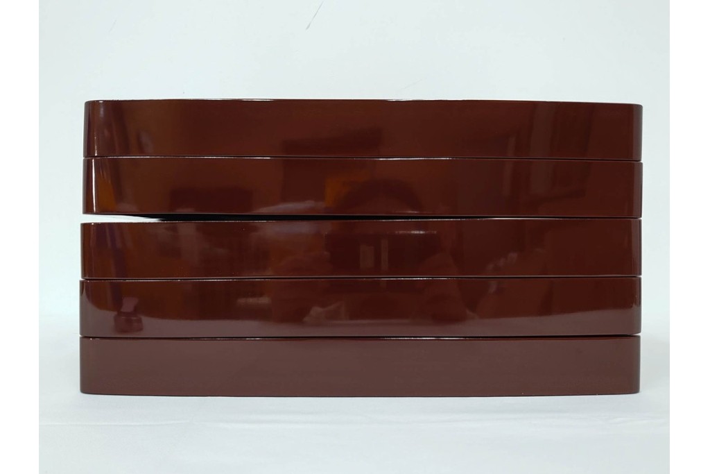 大正から昭和初期　輪島塗　在銘　松喰鶴文の蒔絵が上品な四方盆5点セット　(R-087399)