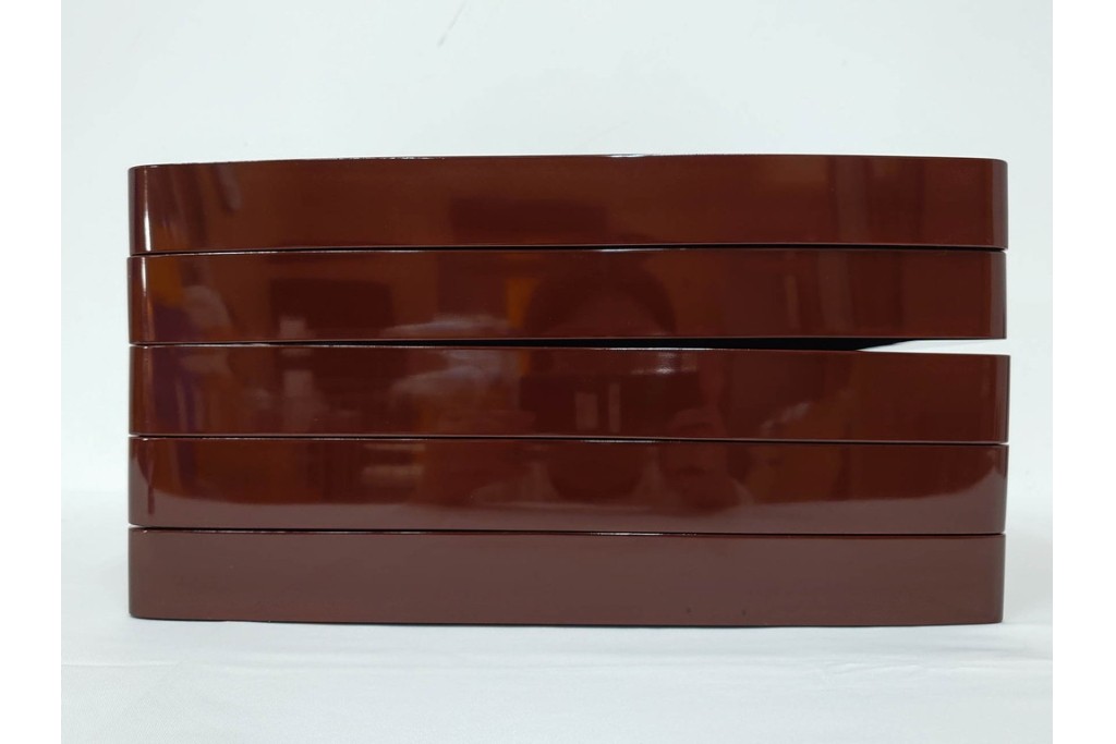 大正から昭和初期　輪島塗　在銘　松喰鶴文の蒔絵が上品な四方盆5点セット　(R-087399)