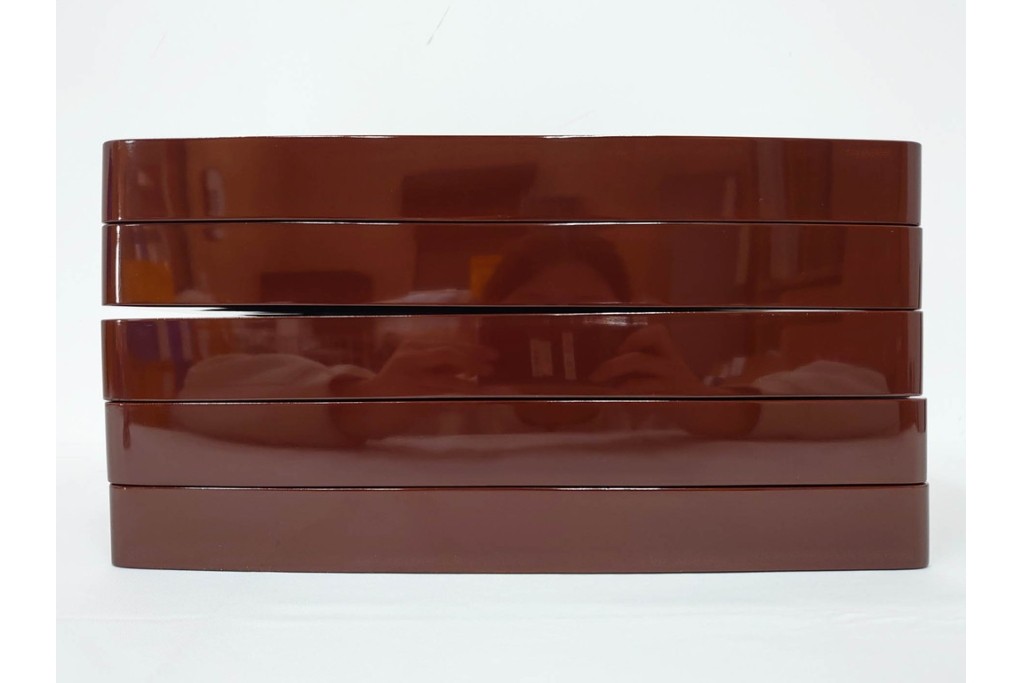 大正から昭和初期　輪島塗　在銘　松喰鶴文の蒔絵が上品な四方盆5点セット　(R-087399)