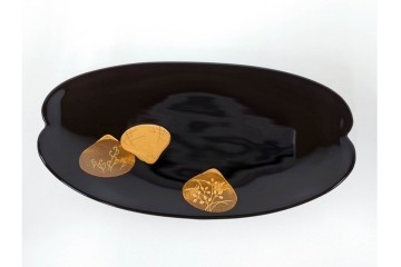 輪島塗　木製　蒔絵が美しい吸物椀(桂月堂)5点・銘々皿(寛山)5点セット　共箱付き　(R-087400)