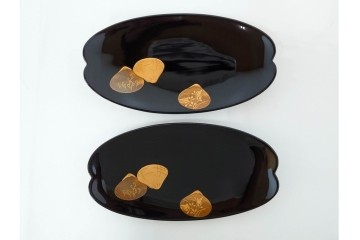 輪島塗　木製　蒔絵が美しい吸物椀(桂月堂)5点・銘々皿(寛山)5点セット　共箱付き　(R-087400)