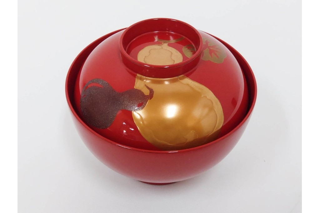 輪島塗　木製　蒔絵が美しい吸物椀(桂月堂)5点・銘々皿(寛山)5点セット　共箱付き　(R-087400)