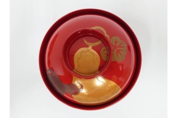 輪島塗　木製　蒔絵が美しい吸物椀(桂月堂)5点・銘々皿(寛山)5点セット　共箱付き　(R-087400)