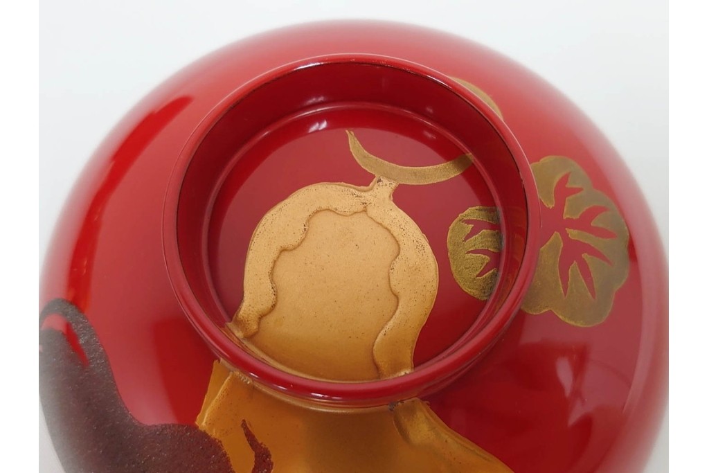 輪島塗　木製　蒔絵が美しい吸物椀(桂月堂)5点・銘々皿(寛山)5点セット　共箱付き　(R-087400)