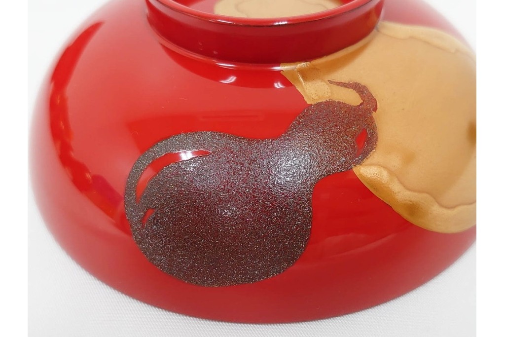 輪島塗　木製　蒔絵が美しい吸物椀(桂月堂)5点・銘々皿(寛山)5点セット　共箱付き　(R-087400)