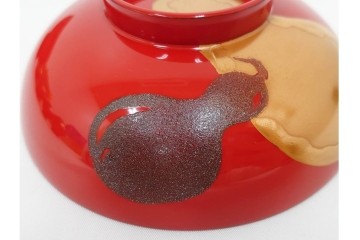 輪島塗　木製　蒔絵が美しい吸物椀(桂月堂)5点・銘々皿(寛山)5点セット　共箱付き　(R-087400)