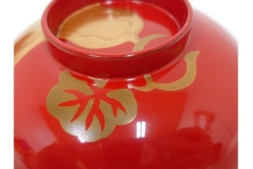 輪島塗　木製　蒔絵が美しい吸物椀(桂月堂)5点・銘々皿(寛山)5点セット　共箱付き　(R-087400)
