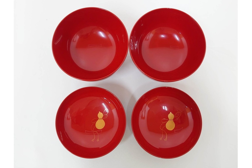 輪島塗　木製　蒔絵が美しい吸物椀(桂月堂)5点・銘々皿(寛山)5点セット　共箱付き　(R-087400)