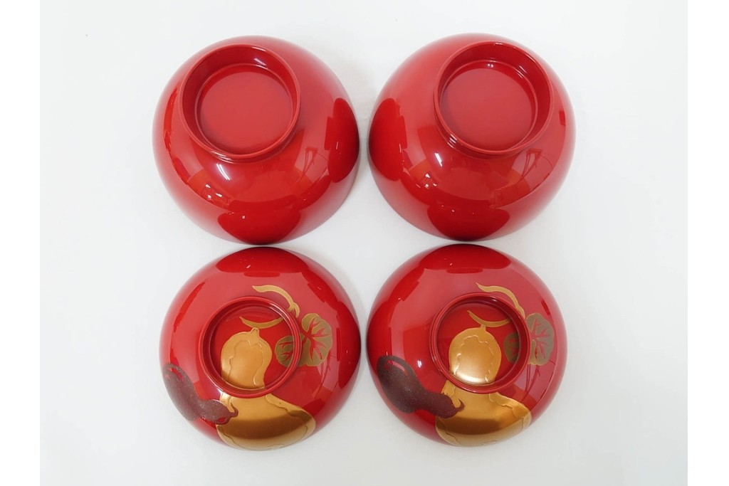 輪島塗　木製　蒔絵が美しい吸物椀(桂月堂)5点・銘々皿(寛山)5点セット　共箱付き　(R-087400)