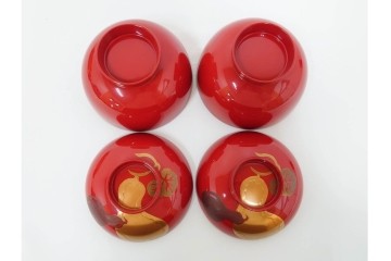 輪島塗　木製　蒔絵が美しい吸物椀(桂月堂)5点・銘々皿(寛山)5点セット　共箱付き　(R-087400)