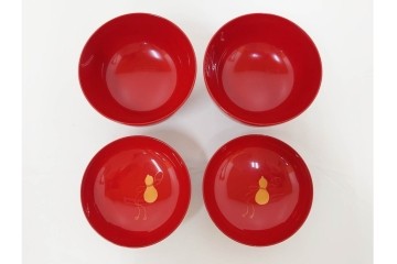 輪島塗　木製　蒔絵が美しい吸物椀(桂月堂)5点・銘々皿(寛山)5点セット　共箱付き　(R-087400)