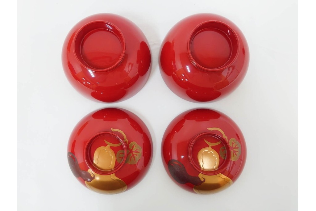 輪島塗　木製　蒔絵が美しい吸物椀(桂月堂)5点・銘々皿(寛山)5点セット　共箱付き　(R-087400)