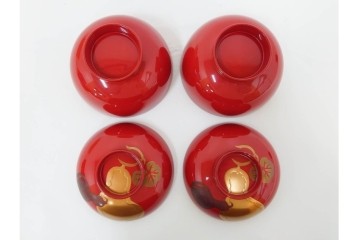 輪島塗　木製　蒔絵が美しい吸物椀(桂月堂)5点・銘々皿(寛山)5点セット　共箱付き　(R-087400)