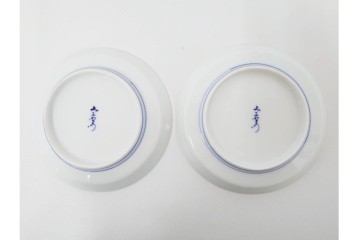 今泉今右衛門　有田焼　錦葵絵の銘々皿(4.1寸)5点・花画の湯呑2点セット　共箱付き　(R-087401)