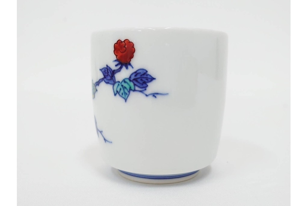 今泉今右衛門　有田焼　錦葵絵の銘々皿(4.1寸)5点・花画の湯呑2点セット　共箱付き　(R-087401)