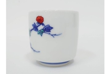 今泉今右衛門　有田焼　錦葵絵の銘々皿(4.1寸)5点・花画の湯呑2点セット　共箱付き　(R-087401)