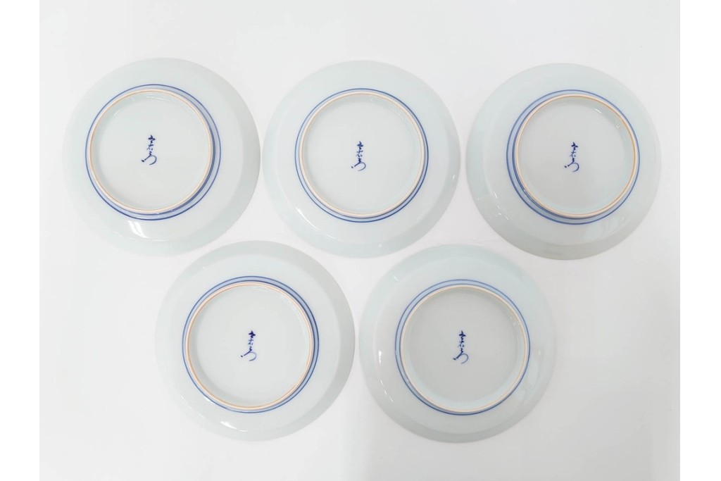 今泉今右衛門　有田焼　5.1寸　錦白粉花絵の銘々皿5点セット　共箱付き　(R-087402)