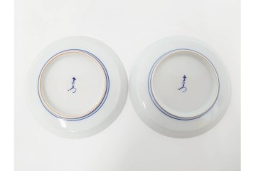 今泉今右衛門　有田焼　5.1寸　錦白粉花絵の銘々皿5点セット　共箱付き　(R-087402)