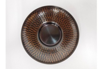 純銅手打の茶托5点/瑞正造　銅製鋲打の茶筒・鎚目模様の托子10点/玉川堂　計15点セット　共箱付き　(R-087403)