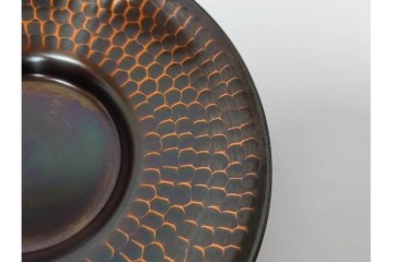 純銅手打の茶托5点/瑞正造　銅製鋲打の茶筒・鎚目模様の托子10点/玉川堂　計15点セット　共箱付き　(R-087403)