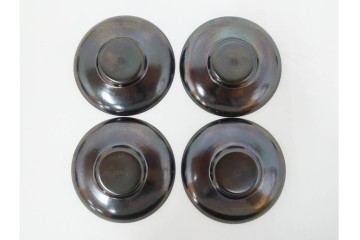 純銅手打の茶托5点/瑞正造　銅製鋲打の茶筒・鎚目模様の托子10点/玉川堂　計15点セット　共箱付き　(R-087403)