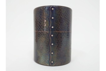 純銅手打の茶托5点/瑞正造　銅製鋲打の茶筒・鎚目模様の托子10点/玉川堂　計15点セット　共箱付き　(R-087403)