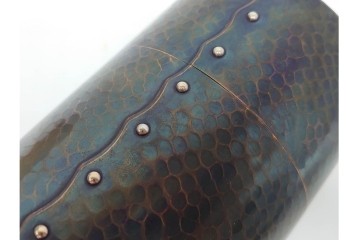 純銅手打の茶托5点/瑞正造　銅製鋲打の茶筒・鎚目模様の托子10点/玉川堂　計15点セット　共箱付き　(R-087403)