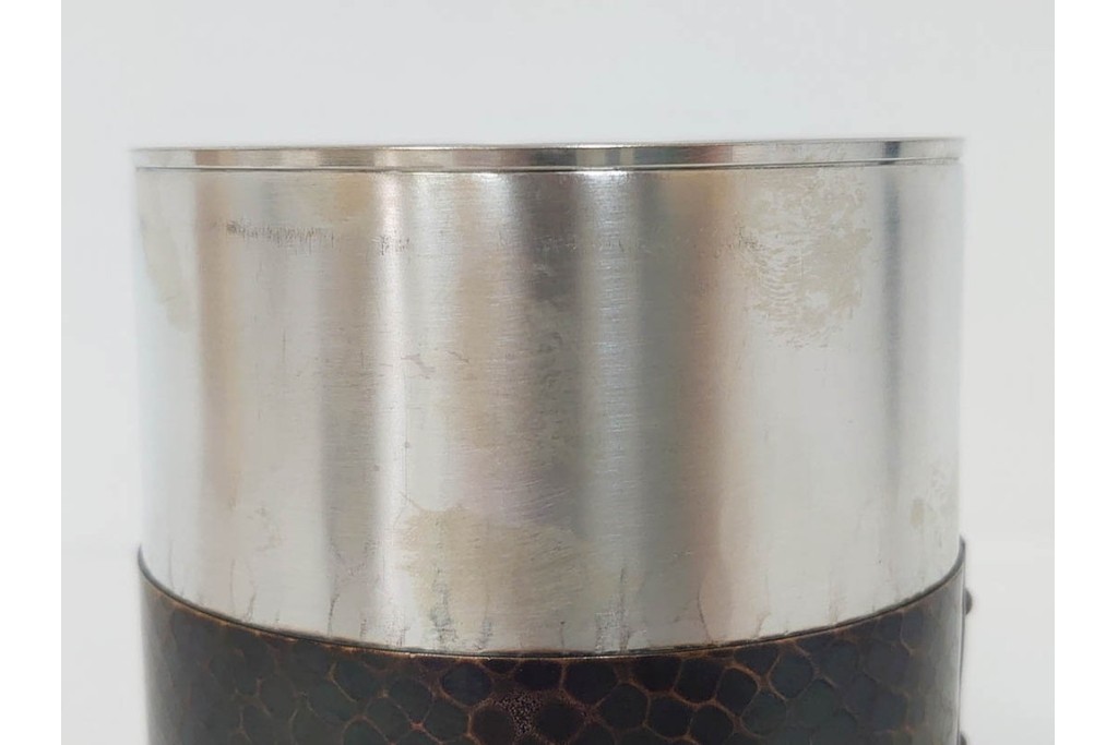 純銅手打の茶托5点/瑞正造　銅製鋲打の茶筒・鎚目模様の托子10点/玉川堂　計15点セット　共箱付き　(R-087403)