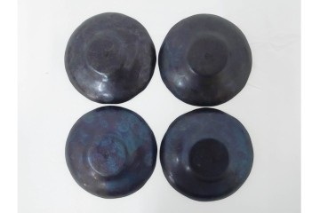 純銅手打の茶托5点/瑞正造　銅製鋲打の茶筒・鎚目模様の托子10点/玉川堂　計15点セット　共箱付き　(R-087403)