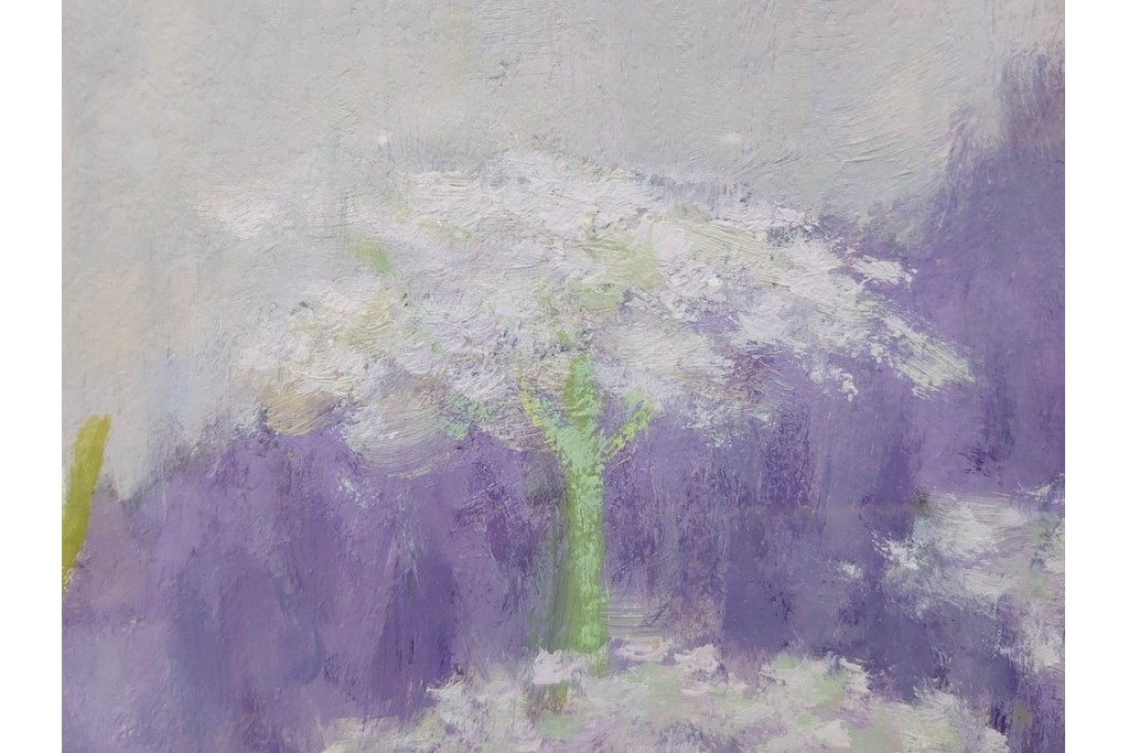 真作　奥西賀男　油彩　変6号　「花(III)」　水辺の花瓶を描いた絵画　外箱付き　(R-087407)