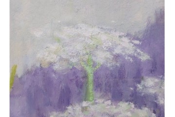 真作　奥西賀男　油彩　変6号　「花(III)」　水辺の花瓶を描いた絵画　外箱付き　(R-087407)