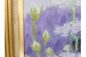 真作　奥西賀男　油彩　変6号　「花(III)」　水辺の花瓶を描いた絵画　外箱付き　(R-087407)