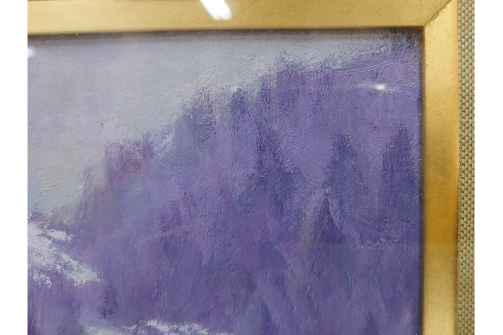 真作　奥西賀男　油彩　変6号　「花(III)」　水辺の花瓶を描いた絵画　外箱付き　(R-087407)