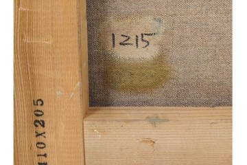 真作　奥西賀男　油彩　変6号　「花(III)」　水辺の花瓶を描いた絵画　外箱付き　(R-087407)