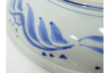 幕末から明治期　伊万里　染付　約31cm　一尺　のびやかな花唐草文が美しい大皿　(R-087410)