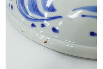 幕末から明治期　伊万里　染付　約31cm　一尺　のびやかな花唐草文が美しい大皿　(R-087410)