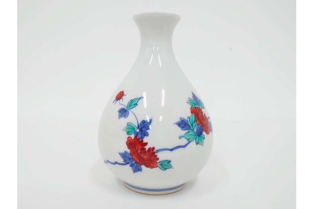 今泉今右衛門　有田焼　錦牡丹絵の花瓶(高さ約13cm)・錦桃画の摘入小鉢6点セット　(R-087411)