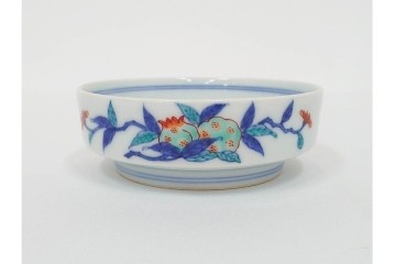 今泉今右衛門　有田焼　錦牡丹絵の花瓶(高さ約13cm)・錦桃画の摘入小鉢6点セット　(R-087411)