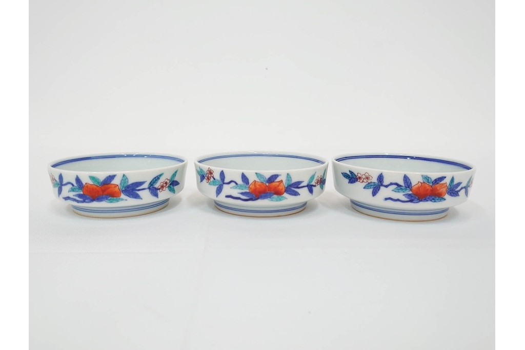 今泉今右衛門　有田焼　錦牡丹絵の花瓶(高さ約13cm)・錦桃画の摘入小鉢6点セット　(R-087411)