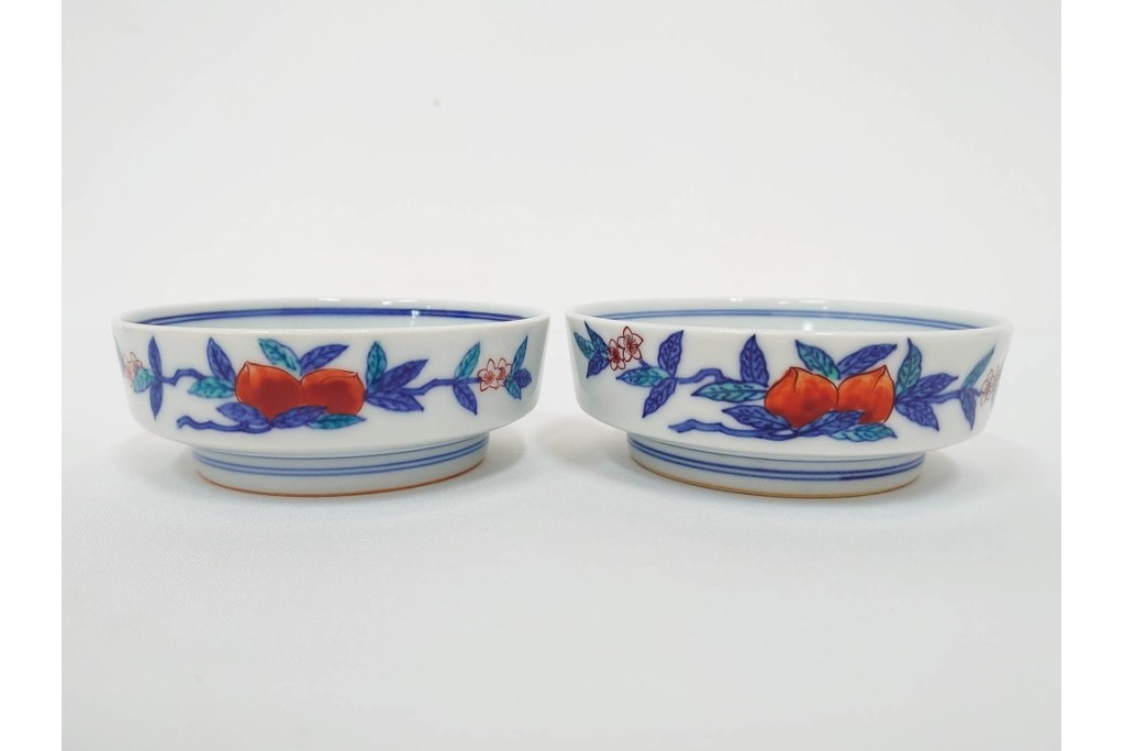 今泉今右衛門　有田焼　錦牡丹絵の花瓶(高さ約13cm)・錦桃画の摘入小鉢6点セット　(R-087411)