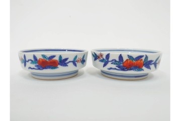 今泉今右衛門　有田焼　錦牡丹絵の花瓶(高さ約13cm)・錦桃画の摘入小鉢6点セット　(R-087411)