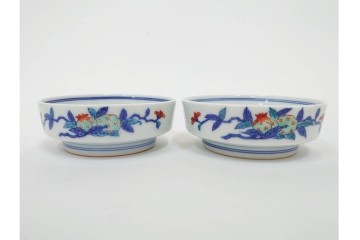 今泉今右衛門　有田焼　錦牡丹絵の花瓶(高さ約13cm)・錦桃画の摘入小鉢6点セット　(R-087411)