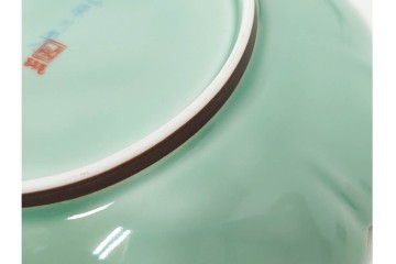 深川製磁　百年庵　和皿揃　笹青磁の皿5枚セット　共箱付き　(R-087413)