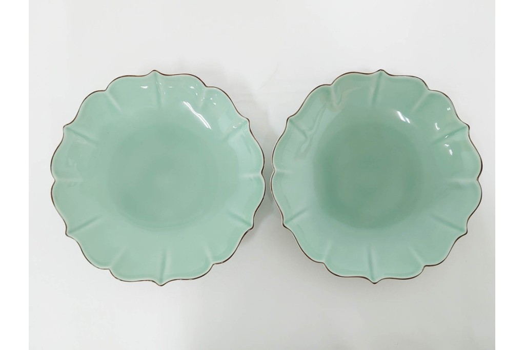 深川製磁　百年庵　和皿揃　笹青磁の皿5枚セット　共箱付き　(R-087413)