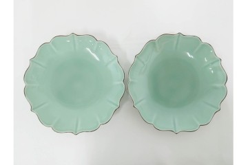 深川製磁　百年庵　和皿揃　笹青磁の皿5枚セット　共箱付き　(R-087413)