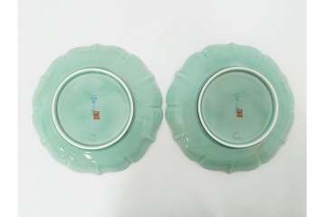 深川製磁　百年庵　和皿揃　笹青磁の皿5枚セット　共箱付き　(R-087413)